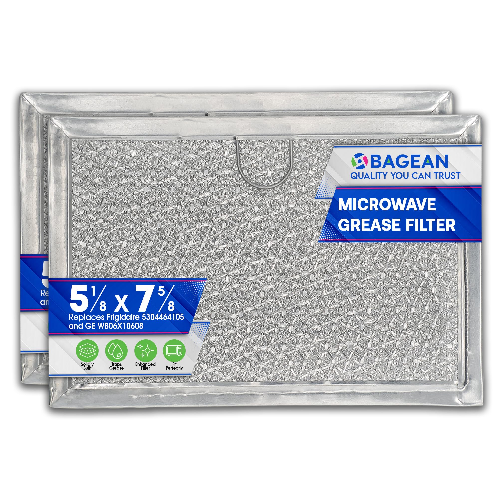 Bagean Microwave Filter Replacement 5.12” x 7.64” Aluminum Mesh Screen Grease Filter - Fits Frigidaire 5304464105 & GE WB06X10608 Microwave Vent Fan Filter (2-Pack)