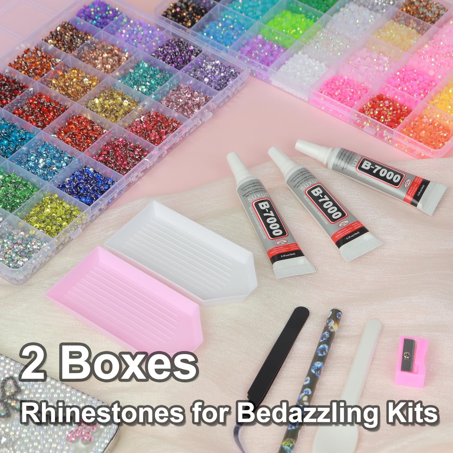 56 Colors Rhinestones for Bedazzling Kit, 2 Boxes 3mm Resin Jelly Flatback Gems with 3Pcs 10ml B7000 Glue, Multicolor Rhinestone Bedazzle Set for DIY Crafts, Clothing, Shoes, Nails Decoration