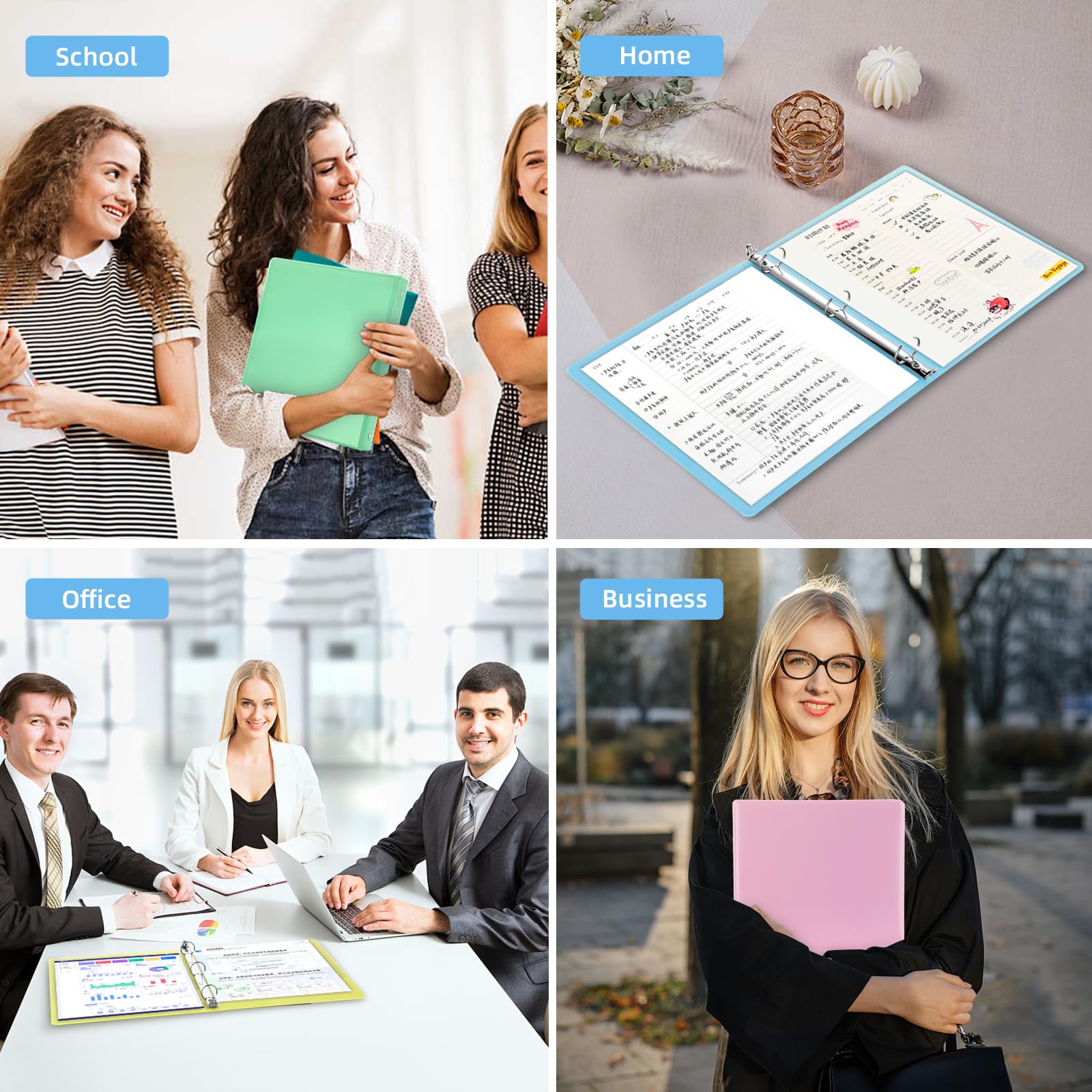 1 Inch Binders 3 Ring,6 Pack Three Ring Binder with 2 Pockets,PVC-Free,Customizable Clear View Cover for 8.5 x 11'' Letter Size Papers, Round Ring， Ideal for School, Office Supplies