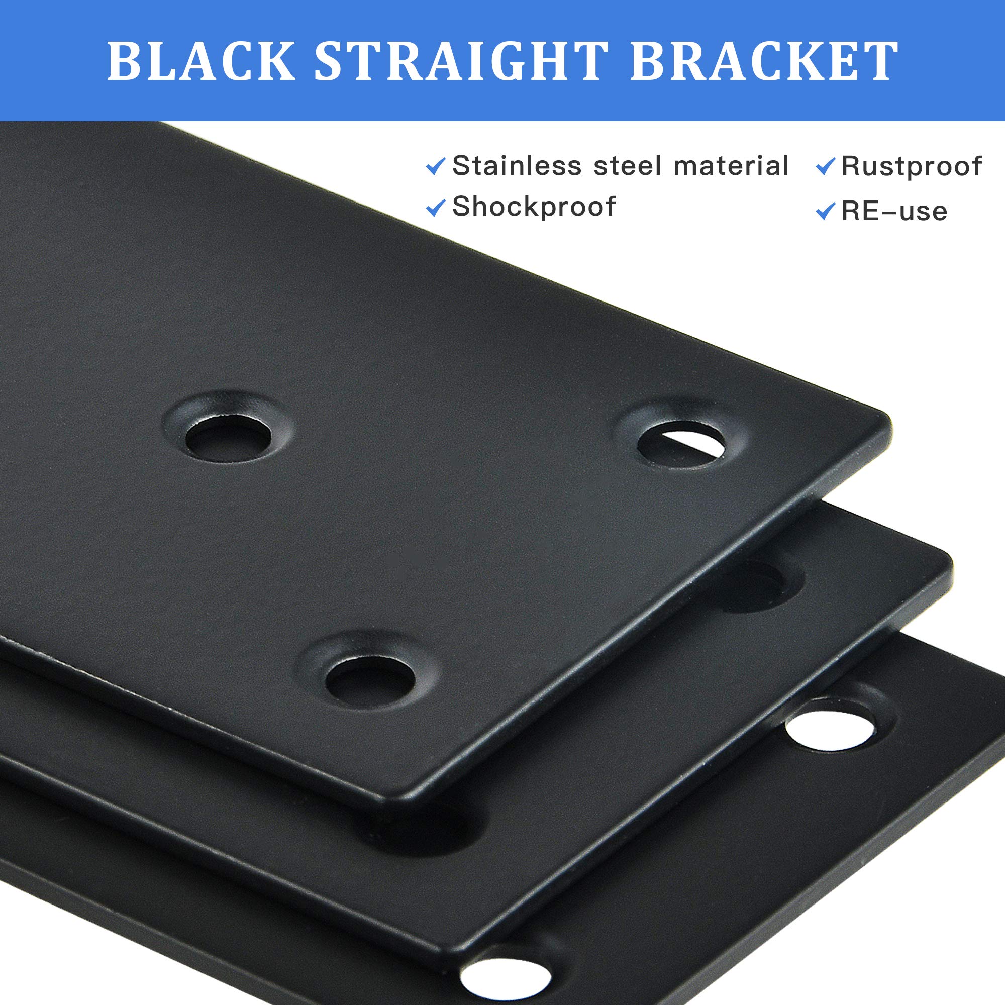 Worldity 8 Pcs Metal Flat Straight Brace Bracket, 3.94 x 1.97 Inches Stainless Steel Braces Brackets, Joining Plate for Wood Furniture Fence Fastening with Screws, Fixing Corner Brace
