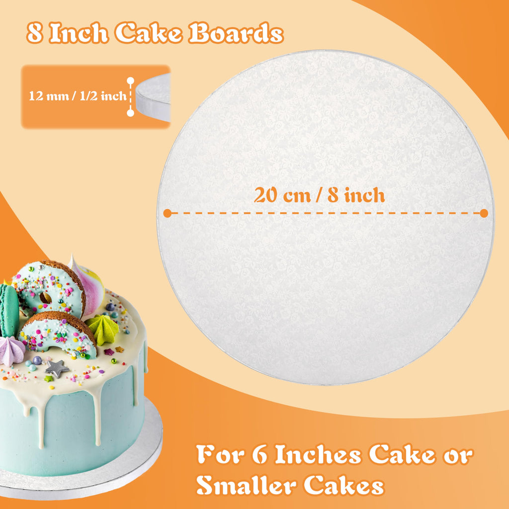 8 Inch Cake Drums, Cake Drum 8 Inch Round White(12-Pack) 1/2 Inch Thick Cake Boards Sturdy, Greaseproof for Birthday Wedding Multi-Tiered Party Cake Drums by GoldenBakeryFamily