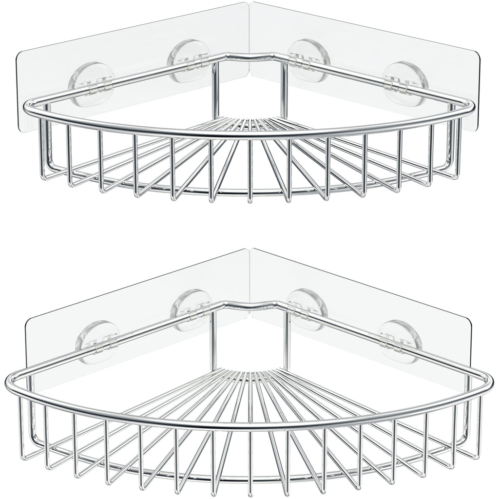 SMARTAKE 2-Pack Corner Shower Caddy, SUS304 Stainless Steel, Wall Mounted Bathroom Shelf with Adhesive, Storage Organizer for Toilet, Dorm and Kitchen (Silver)