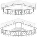 SMARTAKE 2-Pack Corner Shower Caddy, SUS304 Stainless Steel, Wall Mounted Bathroom Shelf with Adhesive, Storage Organizer for Toilet, Dorm and Kitchen (Silver)