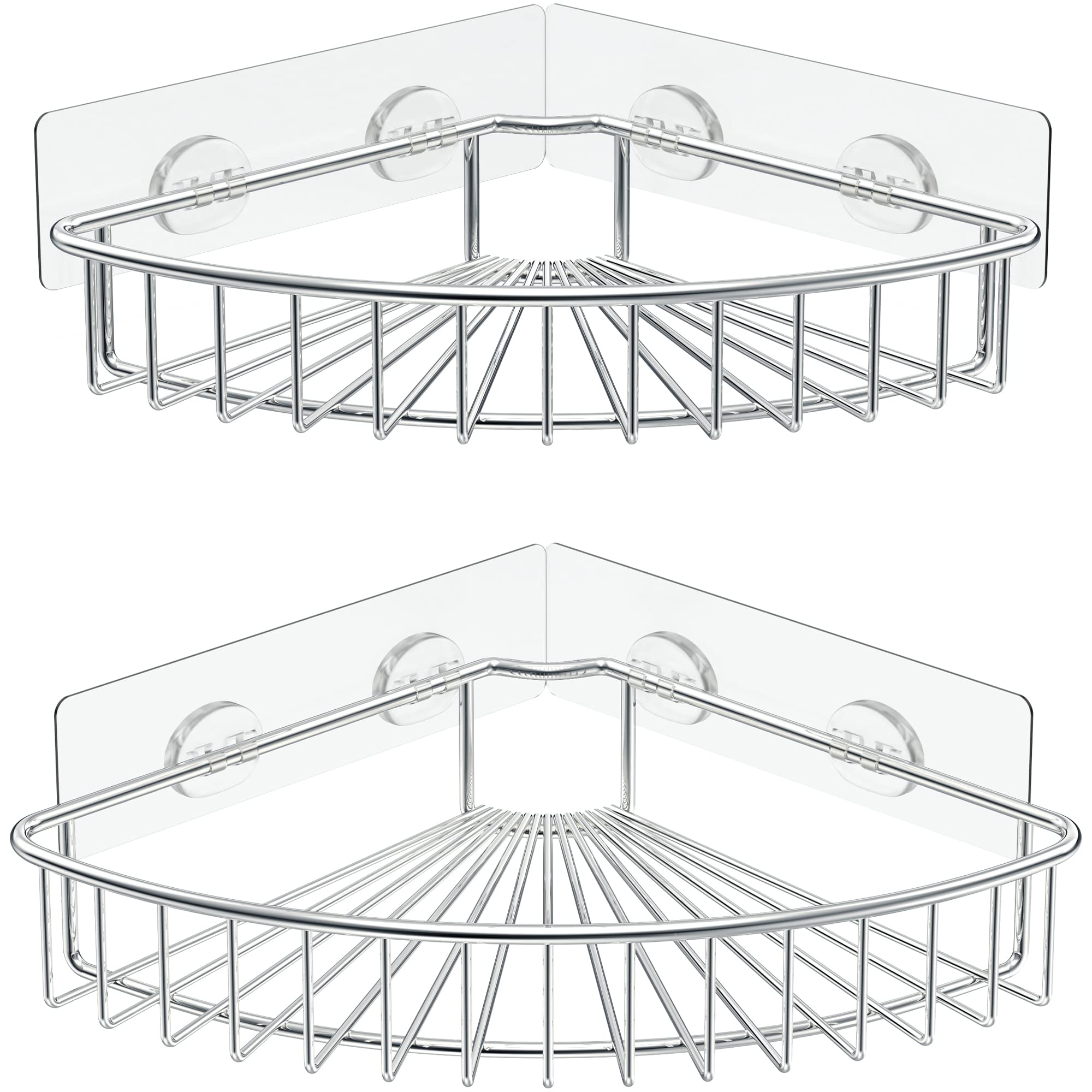 SMARTAKE 2-Pack Corner Shower Caddy, SUS304 Stainless Steel, Wall Mounted Bathroom Shelf with Adhesive, Storage Organizer for Toilet, Dorm and Kitchen (Silver)
