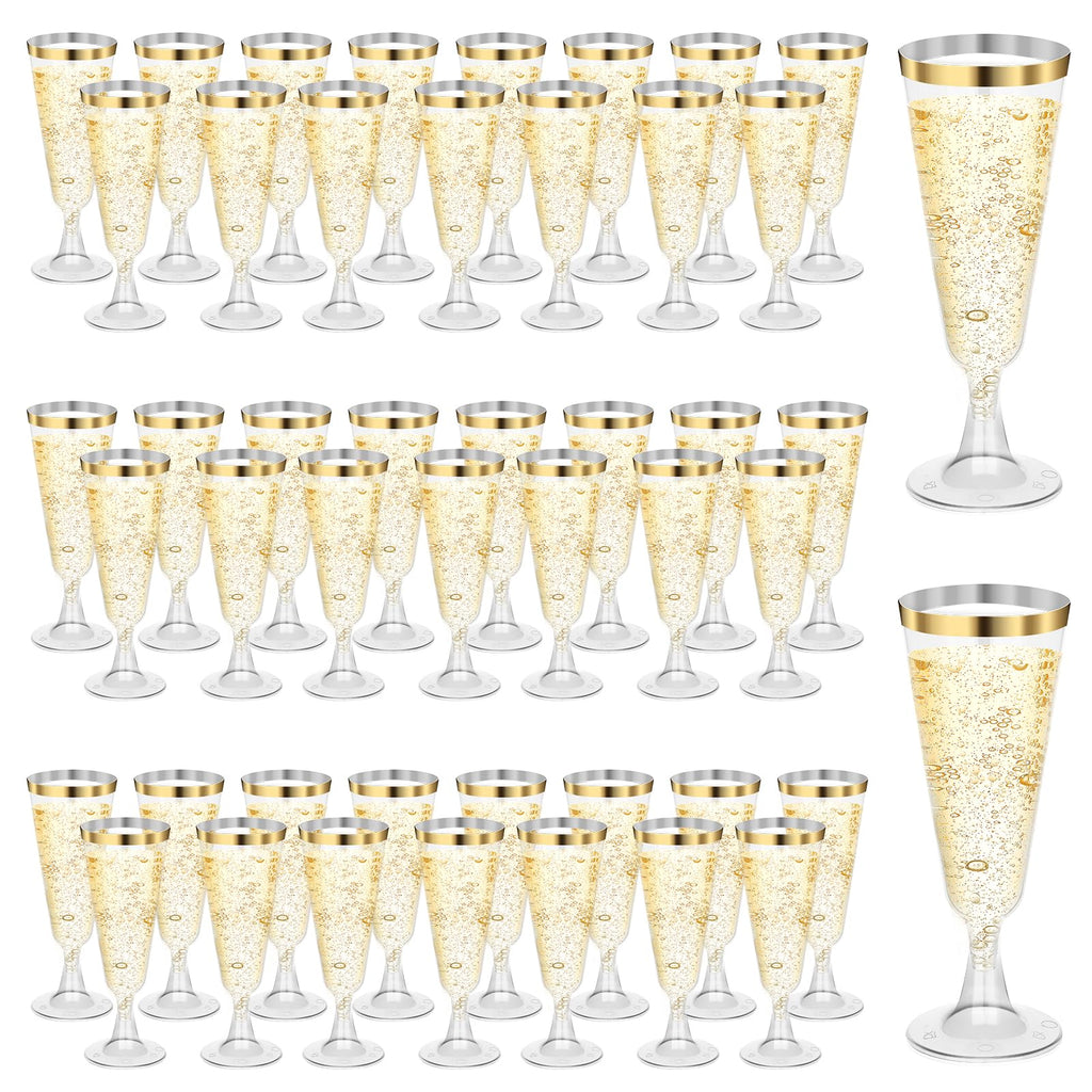 50 Pcs Plastic Champagne Flutes, 5 Oz Champagne Glasses, Plastic Wine Glasses for Party, Disposable Champagne Cups for Wedding