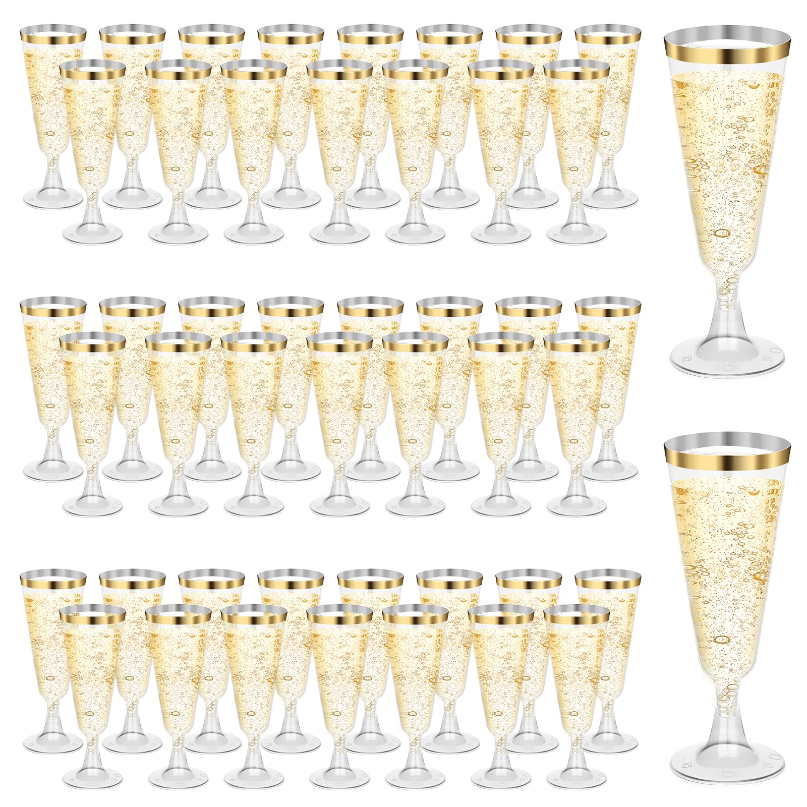 50 Pcs Plastic Champagne Flutes, 5 Oz Champagne Glasses, Plastic Wine Glasses for Party, Disposable Champagne Cups for Wedding