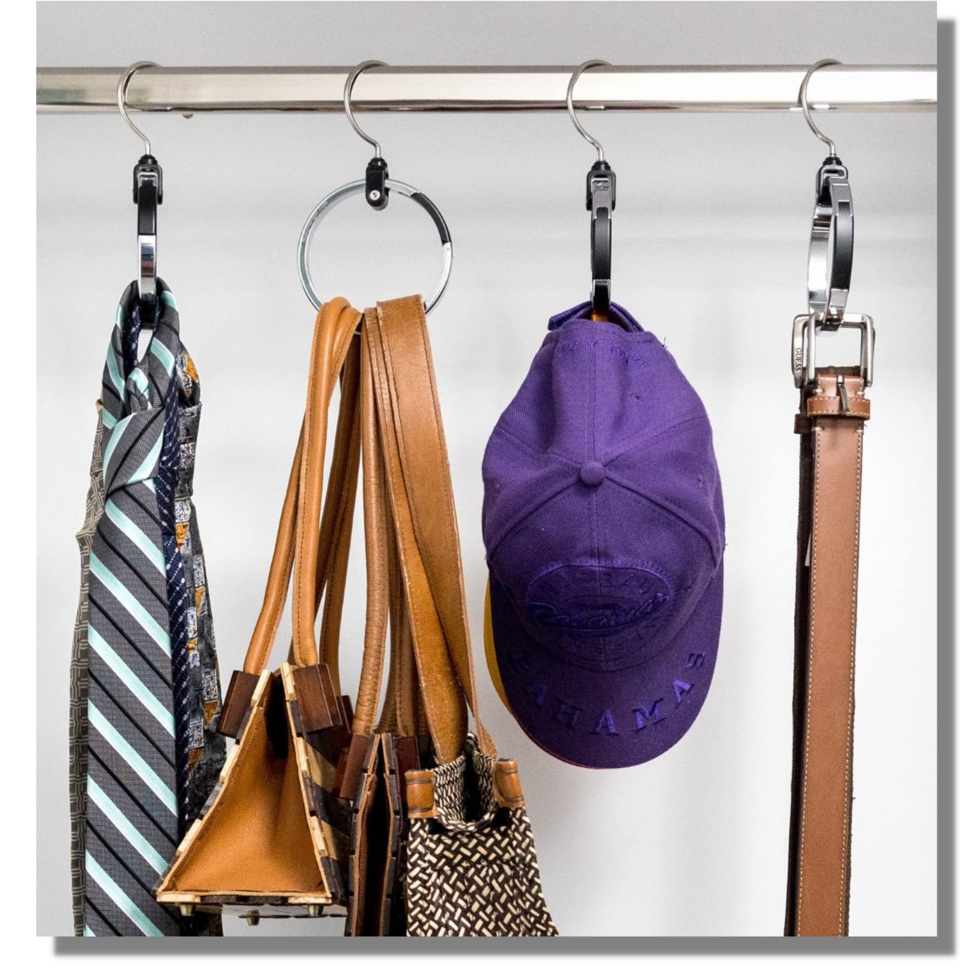 Rolly Hanger® Closet Space Saver – Premium Rotating Aluminum Organizer for Belts, Ties, Hats & Handbags – Heavy Duty 360° Swivel – Declutter & Maximize Storage (1 Pack)