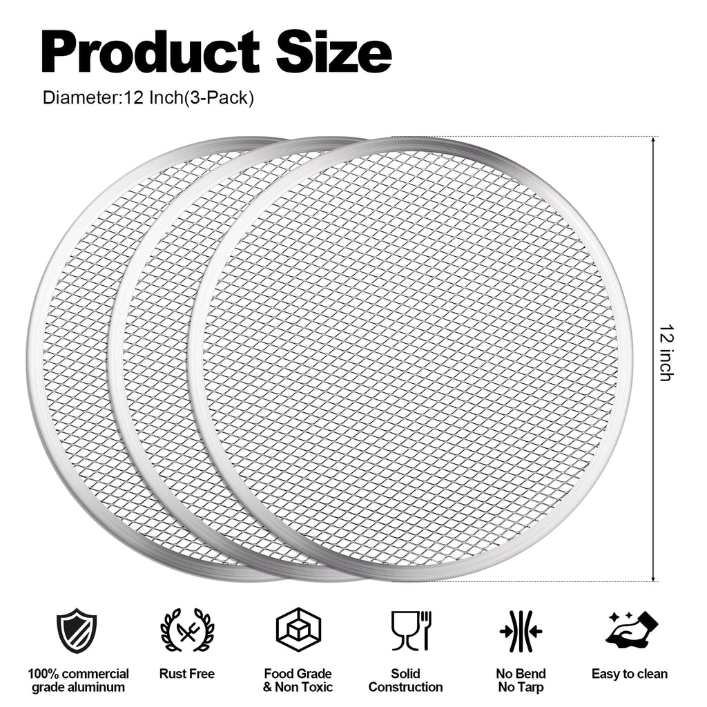 tchrules 3 Pcs Pizza Screen, 12 Inch Pizza Pan for Oven, Nonstick Pizza Tray for Oven, Dishwasher Safe & Microwave Safe (12 inch)