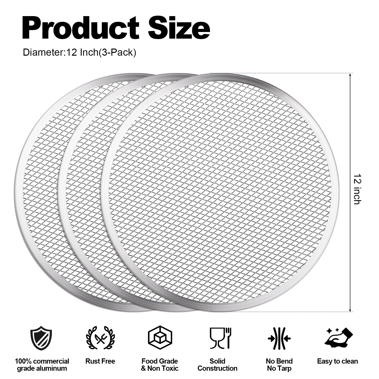 tchrules 3 Pcs Pizza Screen, 12 Inch Pizza Pan for Oven, Nonstick Pizza Tray for Oven, Dishwasher Safe & Microwave Safe (12 inch)