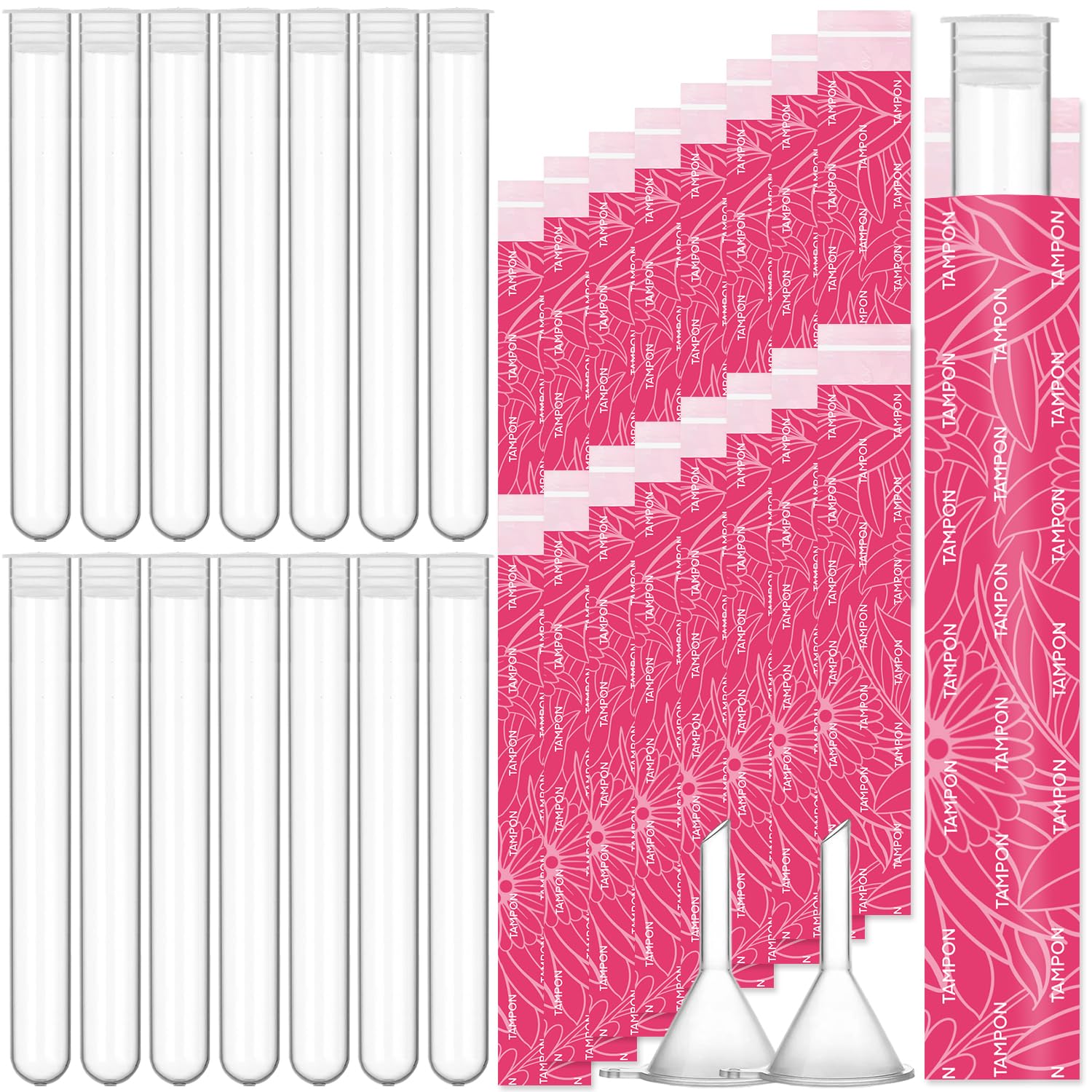 40 Pcs Tampon Flask Set,Includes 14 Pcs 1oz Reusable Plastic Tube Flasks for Women Flask Containers 24 Pcs Tampon Reusable Wrappers Funnels for Cruise Event