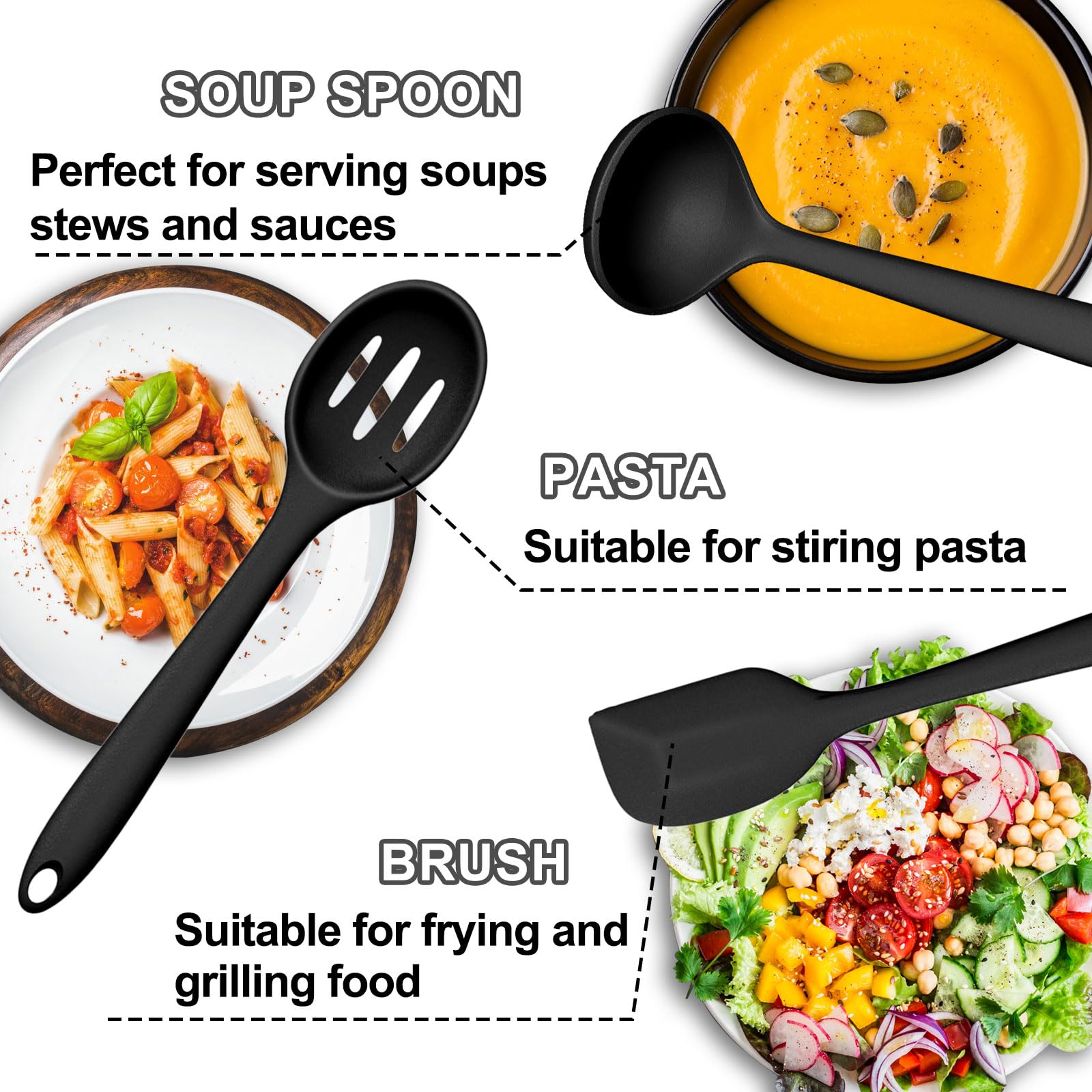 Silicone Kitchen Utensils Set, Umite Chef 22Pcs Cooking Utensils Spatula Set, Heat Resistant Non-Stick Silicone, Dishwasher Safe Cooking Gadgets Tools Set(Black)