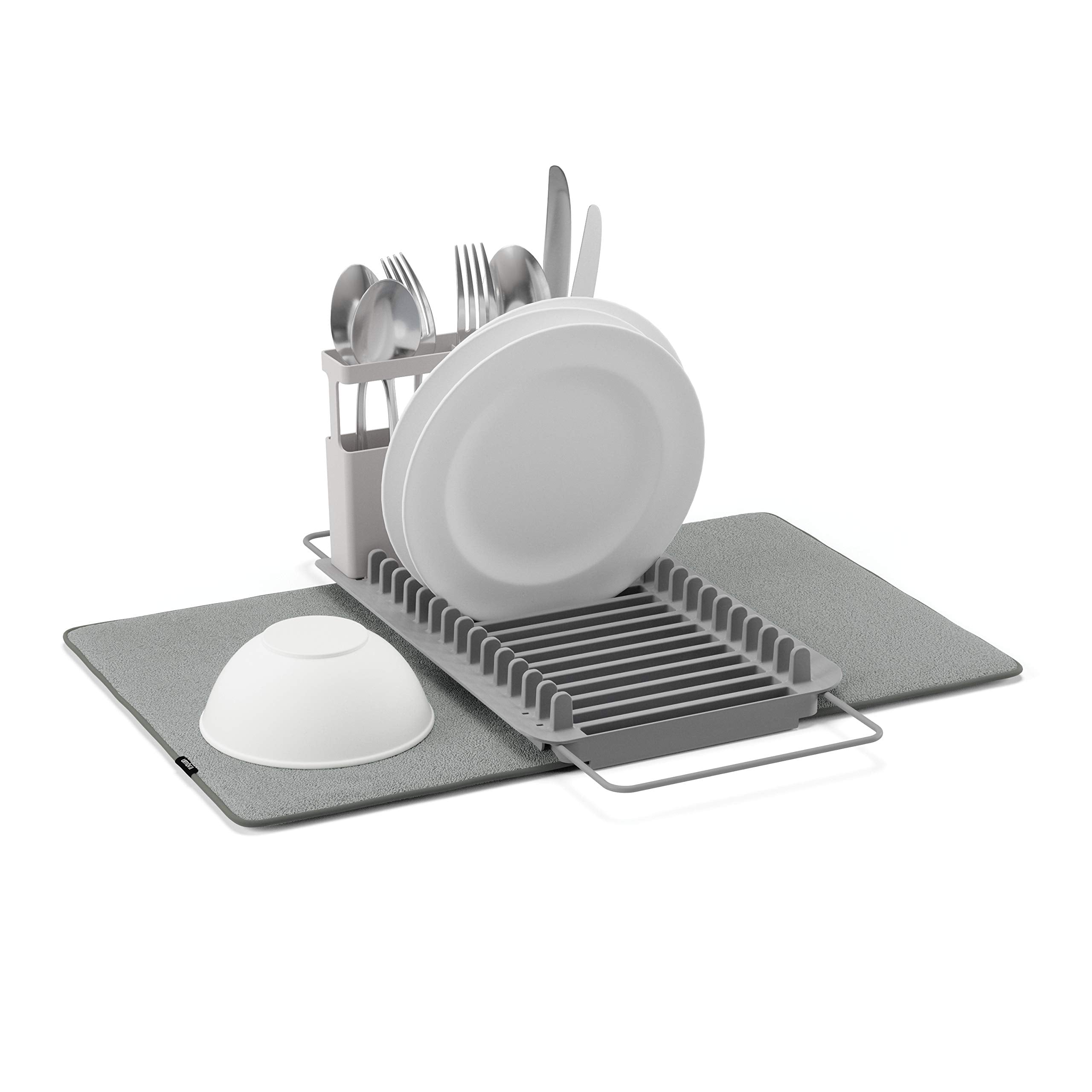 Umbra Udry Dish Rack and Microfiber Drying Mat – Space-Saving Design Folds Up for Easy Storage, Over-Sink Rack, Gray