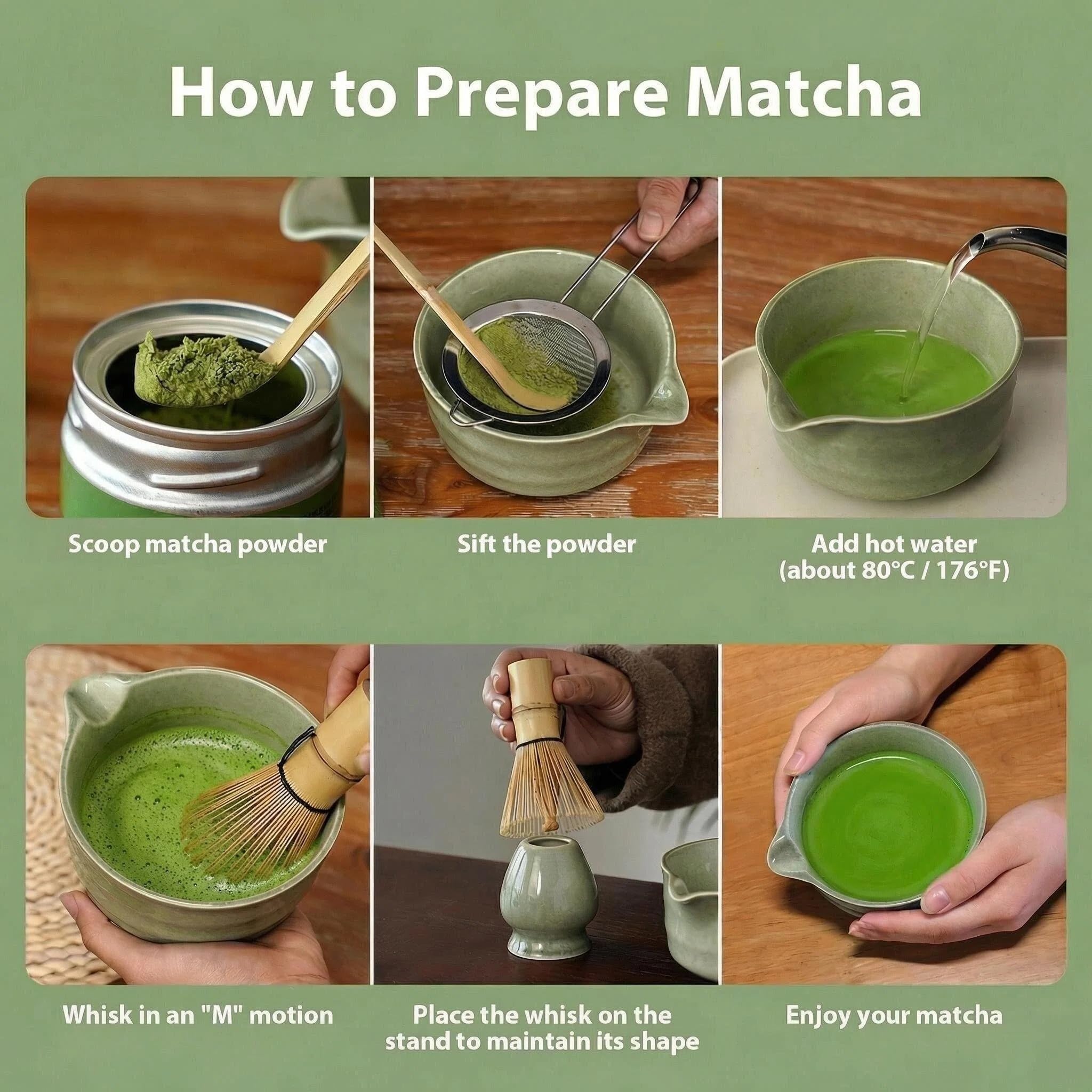 Matcha Whisk Set, Matcha Kit Japanese Tea Set Includes Matcha Bowl with Spout, Matcha Whisk Holder (Chasen), Bamboo Matcha Whisk and Bamboo Scoop, Ceramic Matcha Kit for Tea Lovers