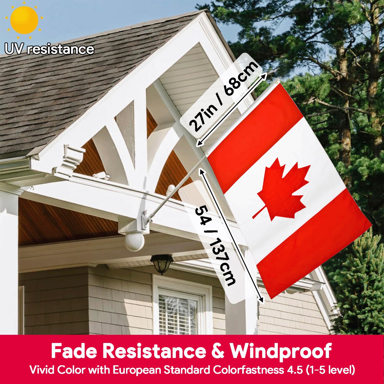 27x54 Inch Canada Flag Heavy Duty 210D Nylon Canadian Flags Outdoor Durable Embroidered Maple Leaf 4 Stitched Fly Ends UV Fade Resistant Official Size Canadian Flag Home Garden Yard Decorations