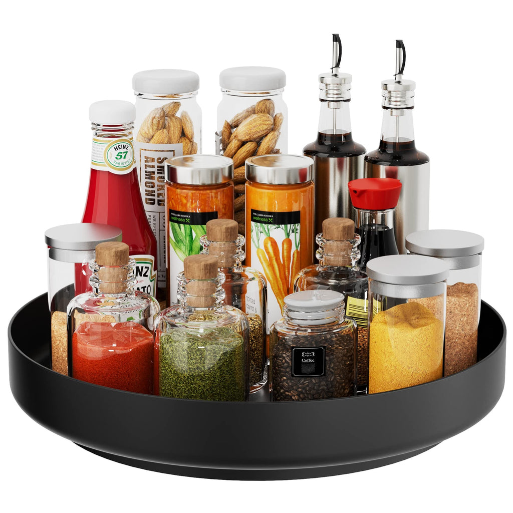 Lazy Susan Turntable Organizer - 13 inch Rotating Spice Rack Metal Lazy Susan for Cabinet Pantry Kitchen Countertop Bathroom Refrigerator Table Storage, Black