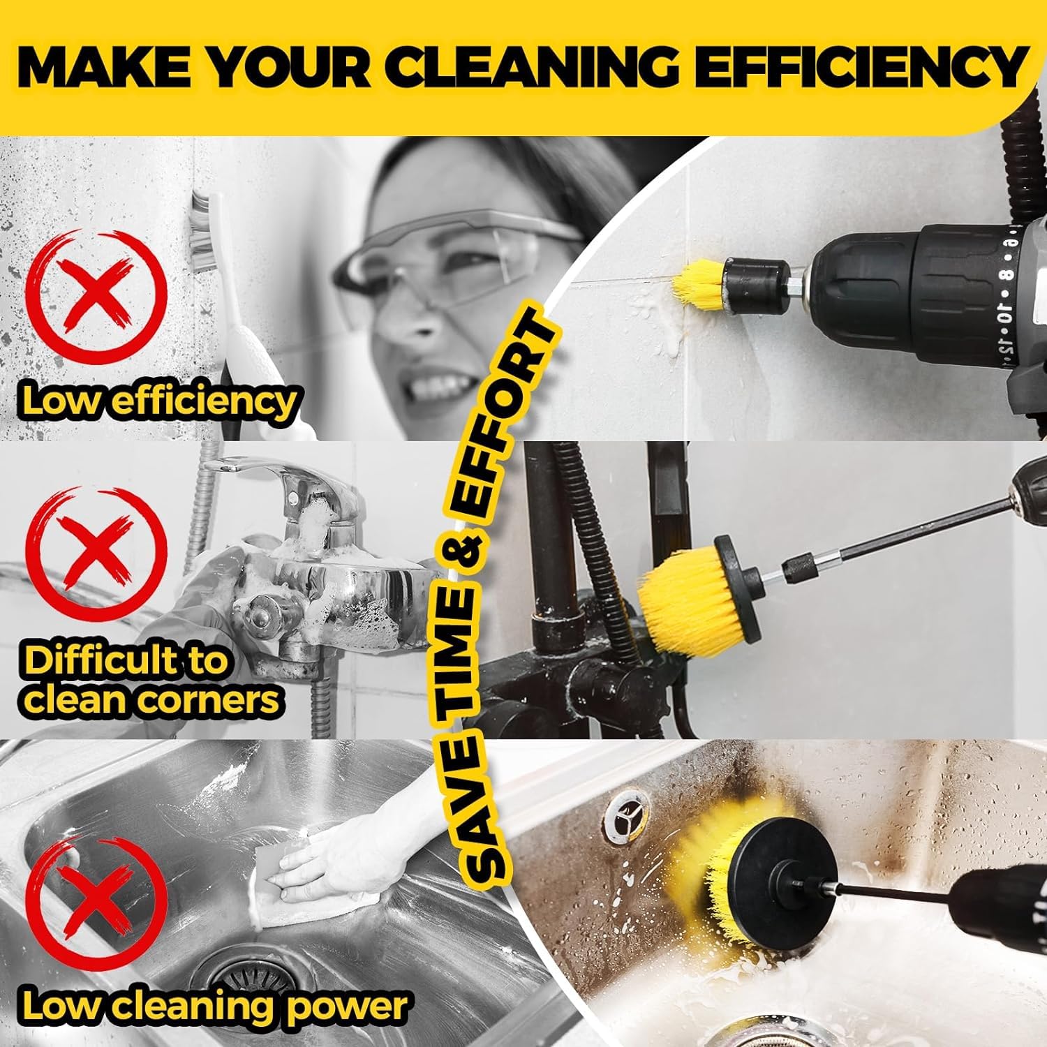 Holikme 15Piece Drill Brush Attachments Set, Power Scrubber Brush with Extend Long Attachment，Crevice Cleaning Brush，Scrub Brush，Bathroom Gap Brush，Grout，Tile, Kitchen