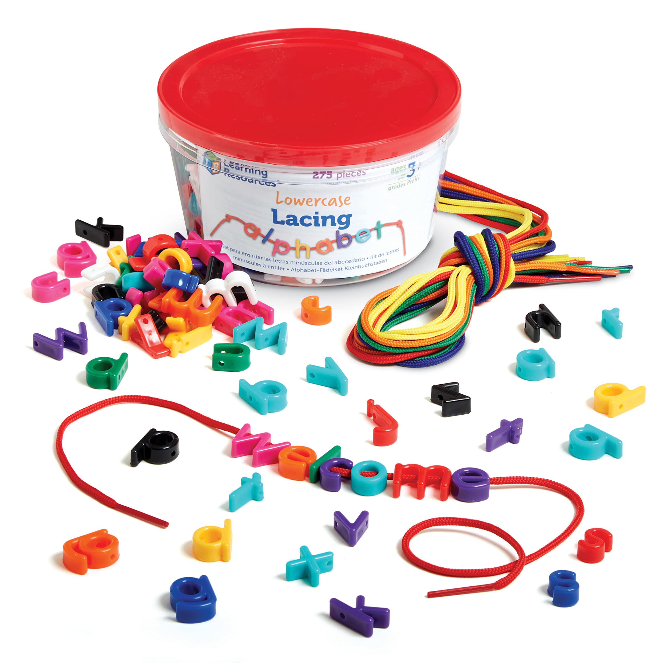 Learning Resources Lowercase Lacing Letters - 275 Pieces, Ages 3+ Toddler Alphabet Learning Toys, Preschool Games, Homeschool Supplies, Fine Motor Skills Toys, Alphabet Beads, Early Spelling