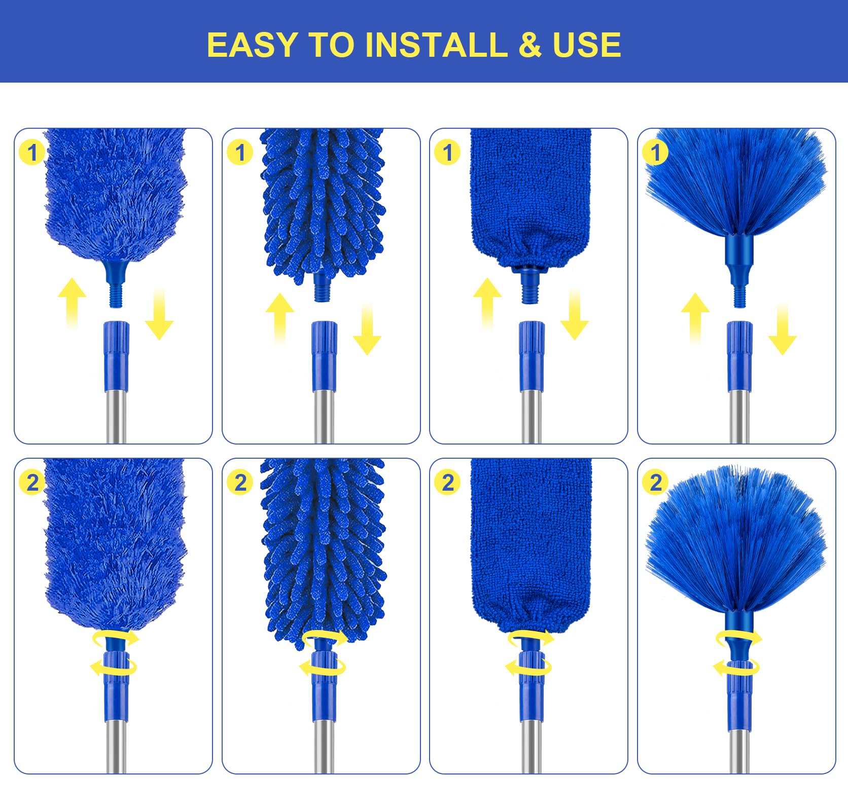 Dusters for Cleaning, Newliton Duster with Extension Pole Microfiber Ceiling Fan Cobweb Duster, Long Duster for High Ceilings Wall Refrigerator Appliance Baseboard Home Furniture Blinds