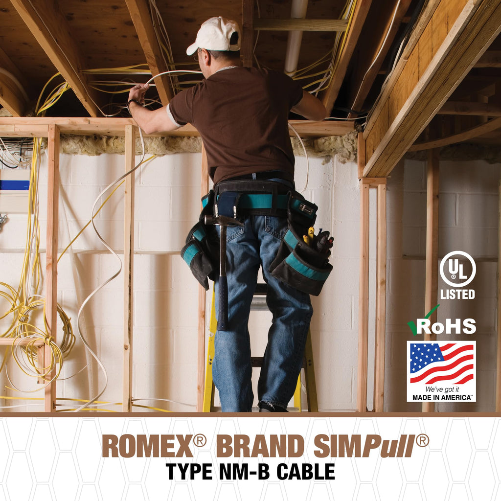 Southwire Romex Brand Simpull Solid Indoor 14/2 W/G NMB Cable 15ft Coil - SW# 28827426
