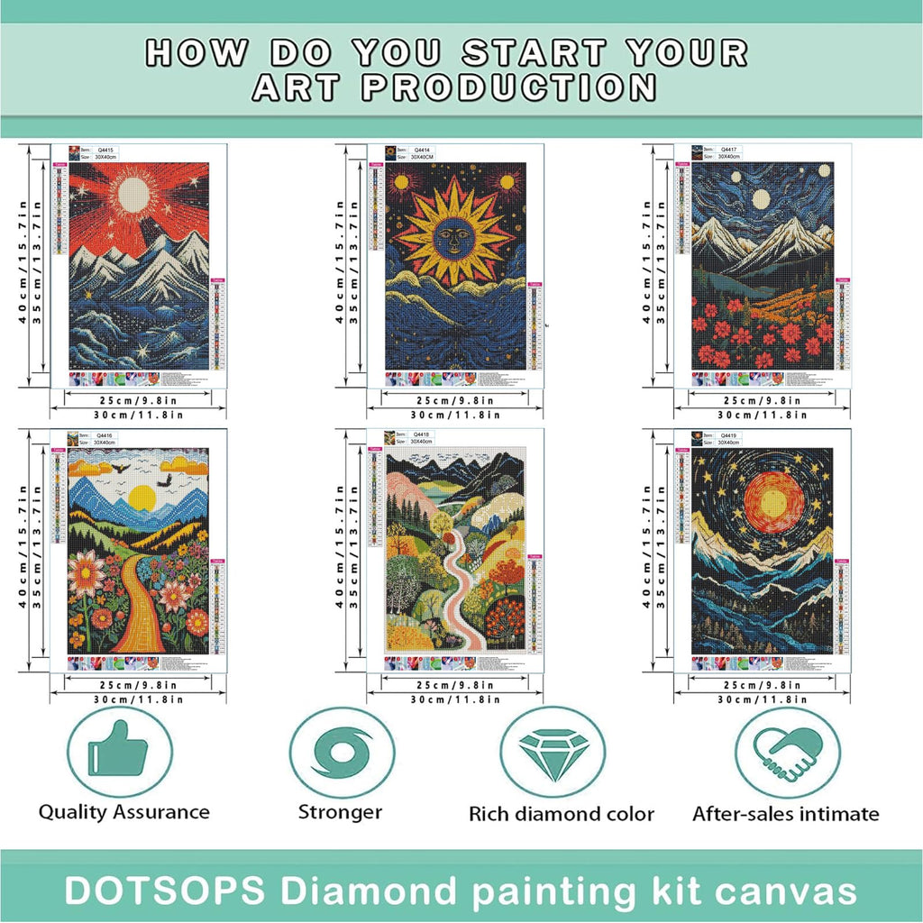 DOTSOPS 6 Pack Diamond Art Kits for Adults Diamond Painting Kits Gem Art Kits for Adults Women Beginner for Gift Home Wall Decor(Landscape Abstract 12x16 Inches)