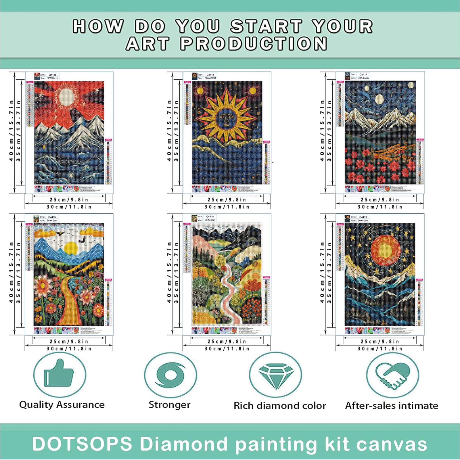 DOTSOPS 6 Pack Diamond Art Kits for Adults Diamond Painting Kits Gem Art Kits for Adults Women Beginner for Gift Home Wall Decor(Landscape Abstract 12x16 Inches)