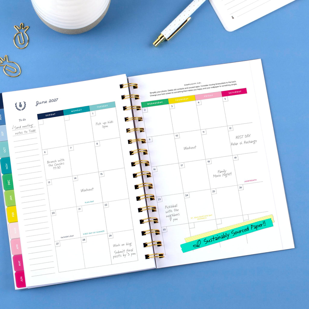 AT-A-GLANCE Planner 2026-2027 Weekly & Monthly Academic 12-Month July-June, 5-1/2" x 8-1/2", Front Cover Pocket, Simplified by Emily Ley, Oversized Plaid (EL51-201A)