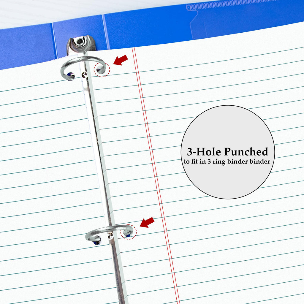 HAUTOCO 6 Pack Legal Pads 8.5 x 11 White Wide Ruled Notepads Perforated Writing Pads, 30 Sheets Per Notepad, 3-Hole Punched Lined Paper, Writing Note Pads for School, Home, Office, Business