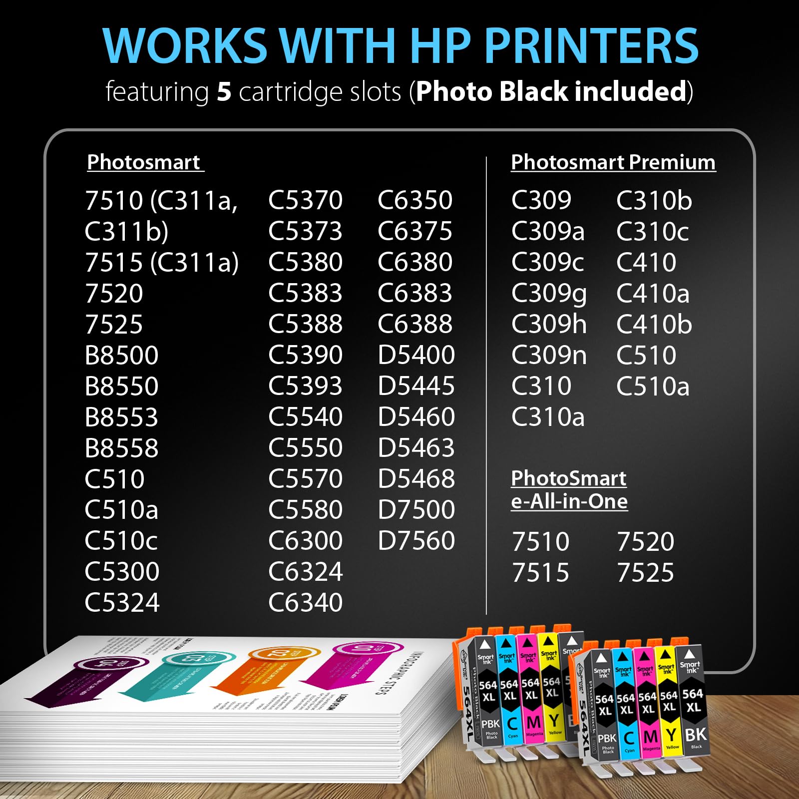 Smart Ink Compatible Ink Cartridge Replacement for HP 564 XL 564XL High Yield 10 Combo Pack (2 Black, 2PBK & 2 C/M/Y) for Photosmart 6525 6520 7520 5520 7510 5510 7525 DeskJet 3520 3522