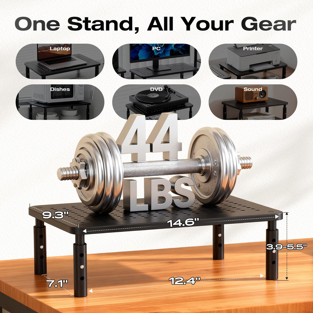 Canyora Computer Monitor Stand Riser for Desk, 3 Height Adjustable PC Laptop TV Desktop Monitor Stand Shelf, Metal Short Printer Table, Stand Riser for Desk, Office Desk Organizers and Accessories, 2 Pack