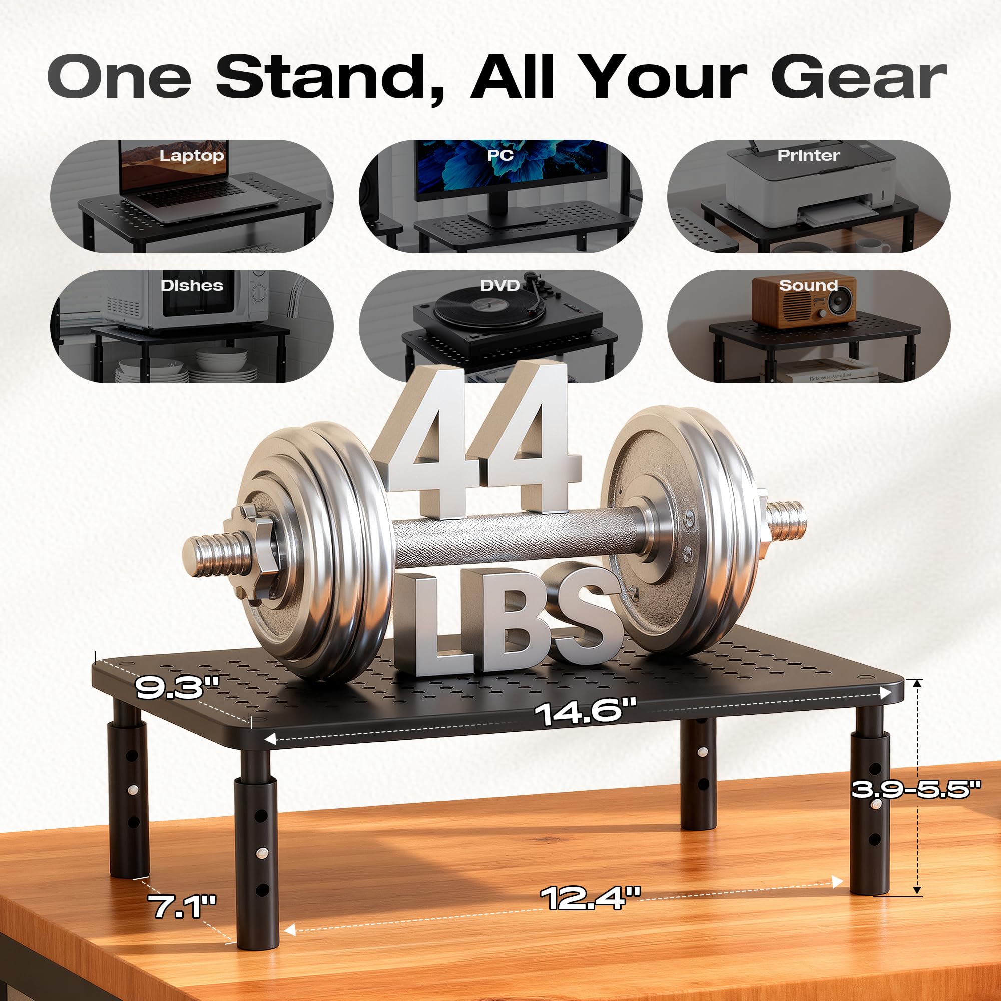 Canyora Computer Monitor Stand Riser for Desk, 3 Height Adjustable PC Laptop TV Desktop Monitor Stand Shelf, Metal Short Printer Table, Stand Riser for Desk, Office Desk Organizers and Accessories, 2 Pack