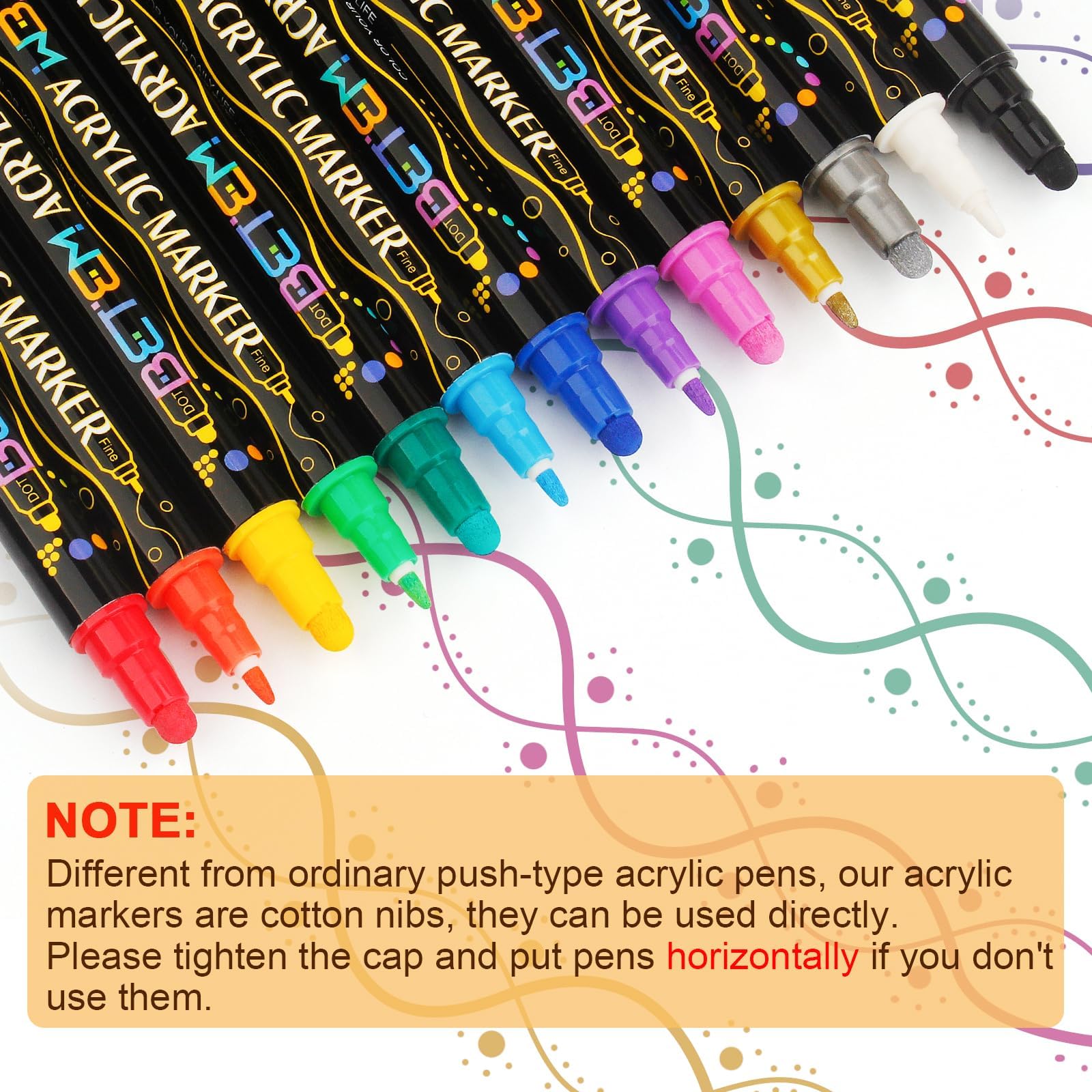 Betem 36 Colors Dual Tip Acrylic Paint Pens Markers, Fabric Decorating Kits Premium Water-Based Acrylic Paint Markers for Fabric, Rock, Wood, Glass, Eggs, Canvas, Ceramic, Easter Basket Stuffers