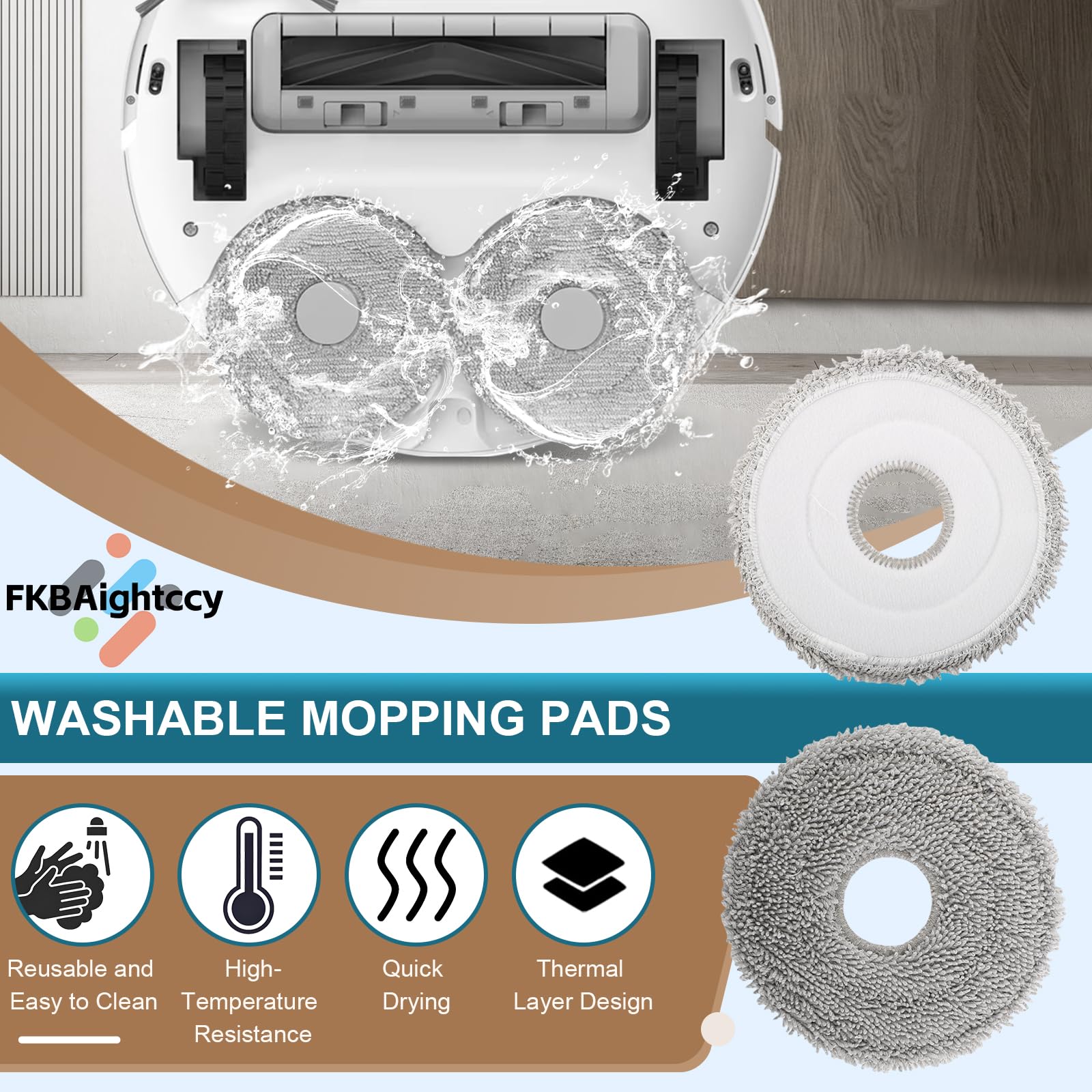 6 Pack Mop Pads Compatible with Dreame L10 Ultra/ L10S Ultra/ L10S Pro/ L10S Pro Ultra Heat/ L10 Prime/ L20 L30 L40 L50 Ultra/ X30 X40 X50 Ultra/Mova E30 Ultra/Mova P50 Pro Ultra Mop Replacement