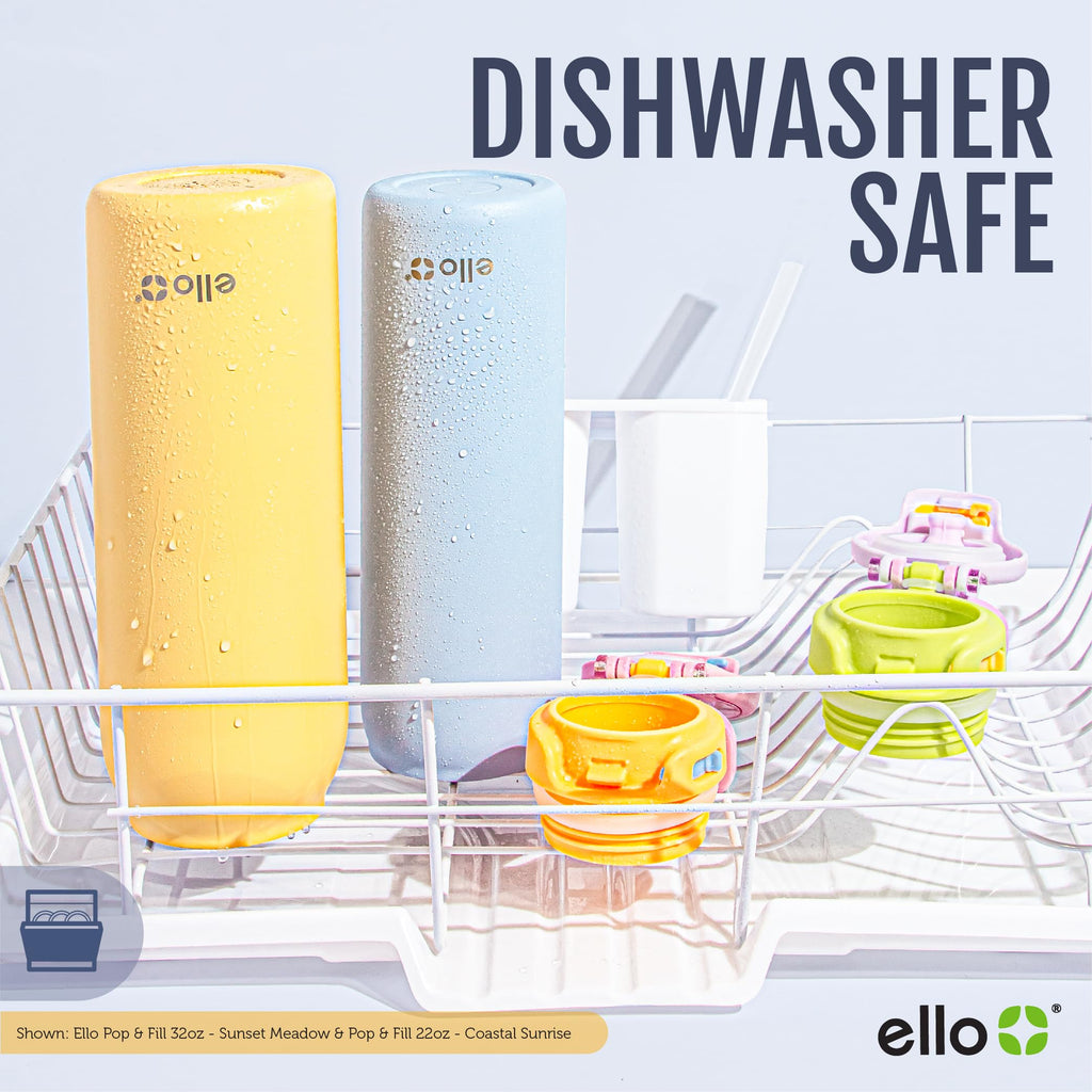 Ello Pop & Fill 32oz Stainless Steel Water Bottle with QuickFill Technology, Double Walled and Vacuum Insulated Metal, Leak Proof Locking Lid, Straw and Chug, Reusable, BPA Free, Gloss Daisies