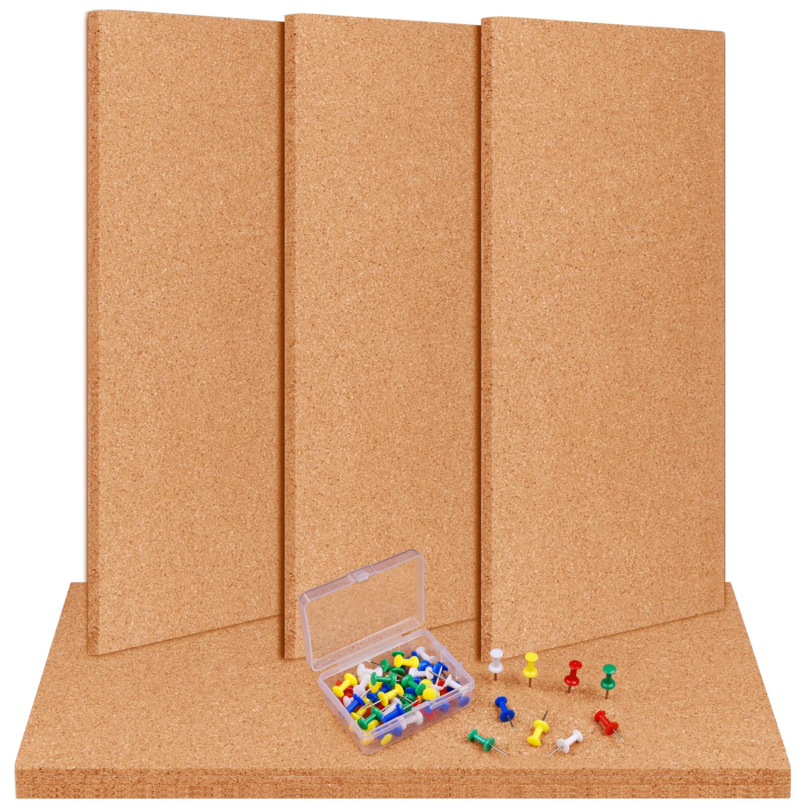 TUPARKA 6 Pack Cork Board Bulletin Boards 17"x8" - 1/4" Self-Adhesive Corkboards With 100 Push Pins for Wall, Home, School, Office Decorative