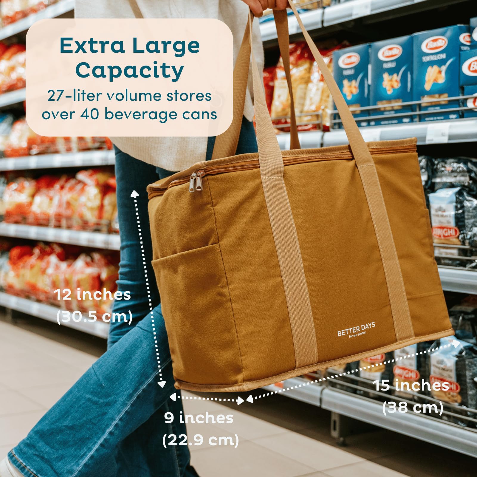 Nook Theory Insulated Grocery Bags, X-Large Reusable Grocery Bag with Zipper, Leak Proof Cooler Bag for Frozen and Hot Food, Perfect for Picnic and Travel (Deep Blue)