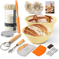 Sourdough Bread Starter Kit with 2 Silicone Proofing Baskets – Complete Sourdough Tools & Bread Making Accessories Set with 34oz Starter Jar, Dough Whisk, Scrapers, Bread Lame & More