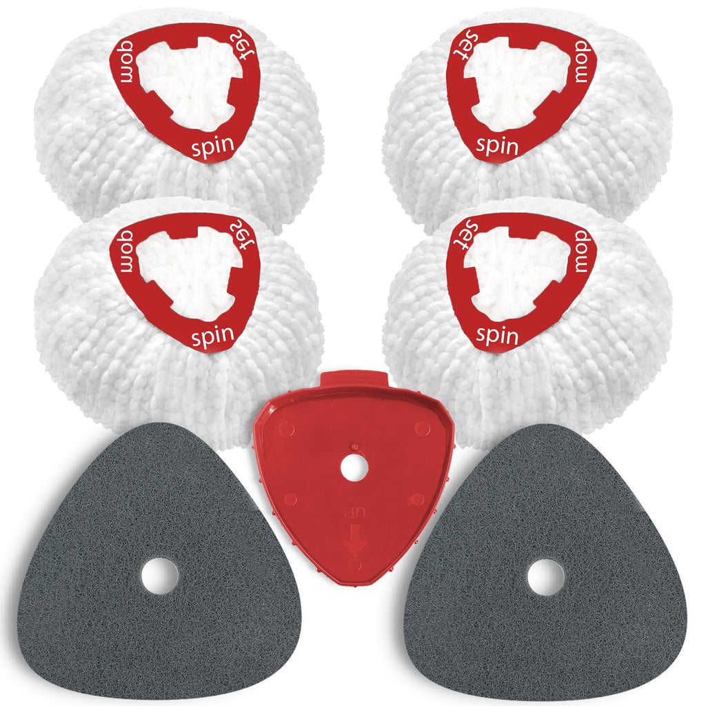 7 Pack Spin Mop Replace Head for Vileda EasyWring 1-Tank, Includes 4 Microfiber Mop Replacement Refill, 2 Prone to Foaming Scrubber Sponge Brushes & 1 Connector for Kitchen, Bathrooms, Glass
