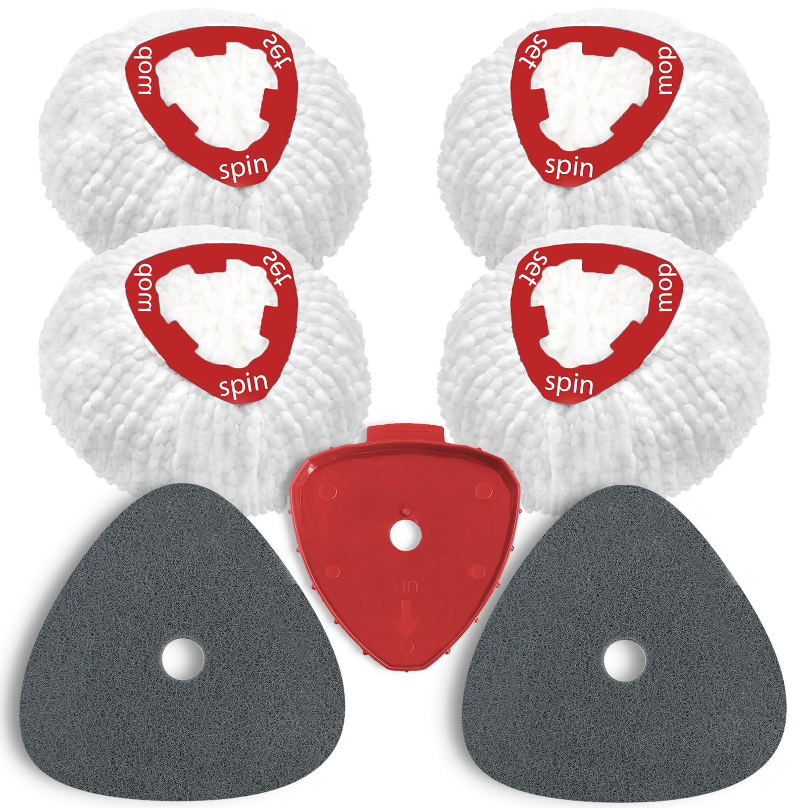 7 Pack Spin Mop Replace Head for Vileda EasyWring 1-Tank, Includes 4 Microfiber Mop Replacement Refill, 2 Prone to Foaming Scrubber Sponge Brushes & 1 Connector for Kitchen, Bathrooms, Glass