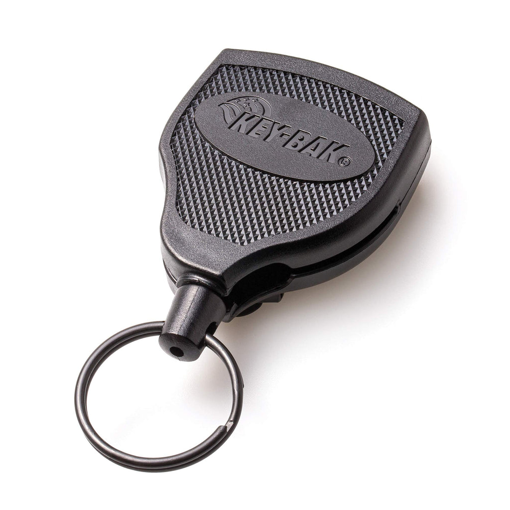 KEY-BAK SUPER48 HD 8oz. Locking Retractable Keychain, 48" Stainless Steel Cable, Tough Polycarbonate Case, Steel Belt Clip, Oversized Split Ring, Black - Made in USA - Heavy Duty (48" / 8oz.) (0S48-001)