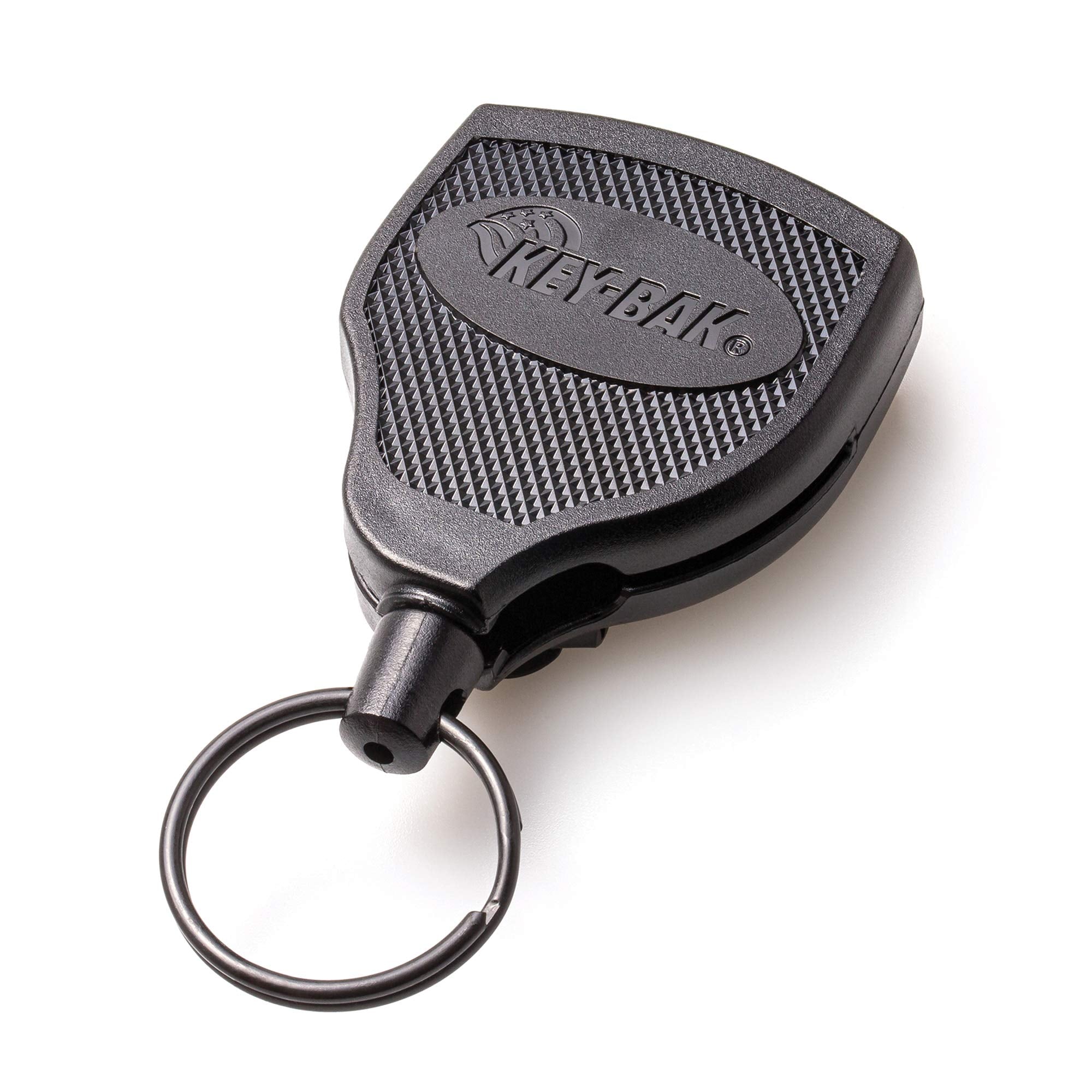 KEY-BAK SUPER48 HD 8oz. Locking Retractable Keychain, 48" Stainless Steel Cable, Tough Polycarbonate Case, Steel Belt Clip, Oversized Split Ring, Black - Made in USA - Heavy Duty (48" / 8oz.) (0S48-001)