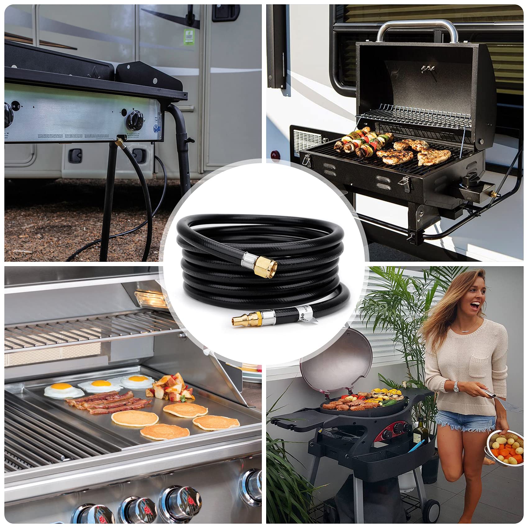 Stanbroil 12 Feet RV Propane Quick-Connect Hose for RV to Grill - Easy Release RV Connection Hose for Fire Pit, Camp Chef Stove, Pit Boss Burner Grill - 3/8 Female Flare x 1/4 Full Flow Male Plug