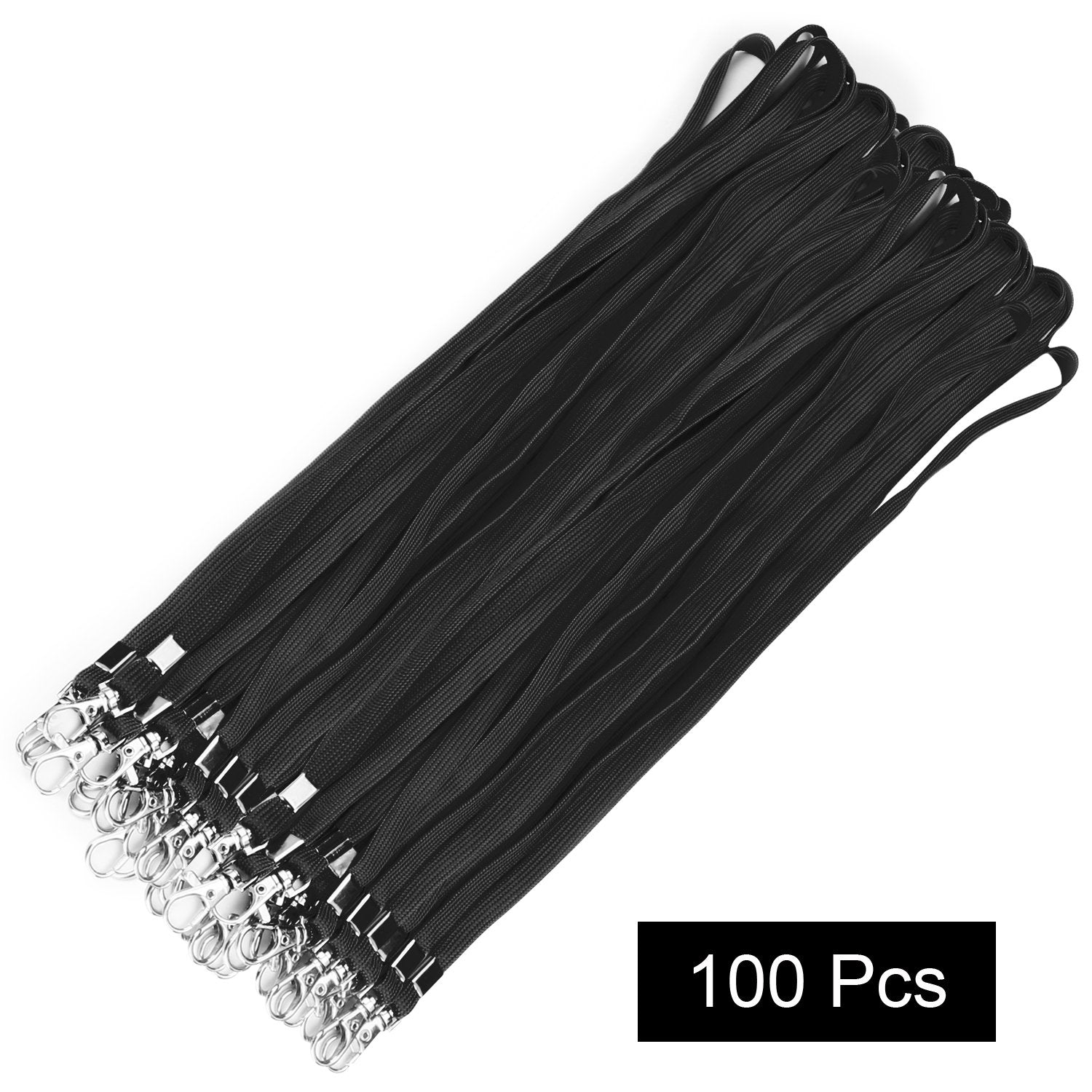 Neck Strap Lanyards - Fushing 100 Pack Black ID Badge Lanyards with Swivel Clasp for Office ID Card Holders Badges Holders Keychain
