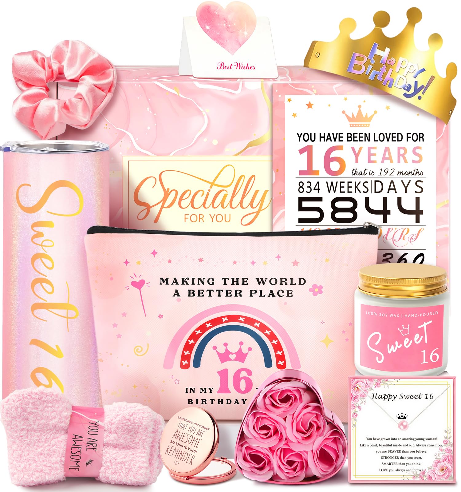 Sweet 16 Gifts for Girls, 16th Birthday Gifts Ideas for Girls, Unique Trendy Stuff for 16 Year Old Girl Teen, Daughter, Niece, Granddaughter, Her Happy 16th Birthday Decorations