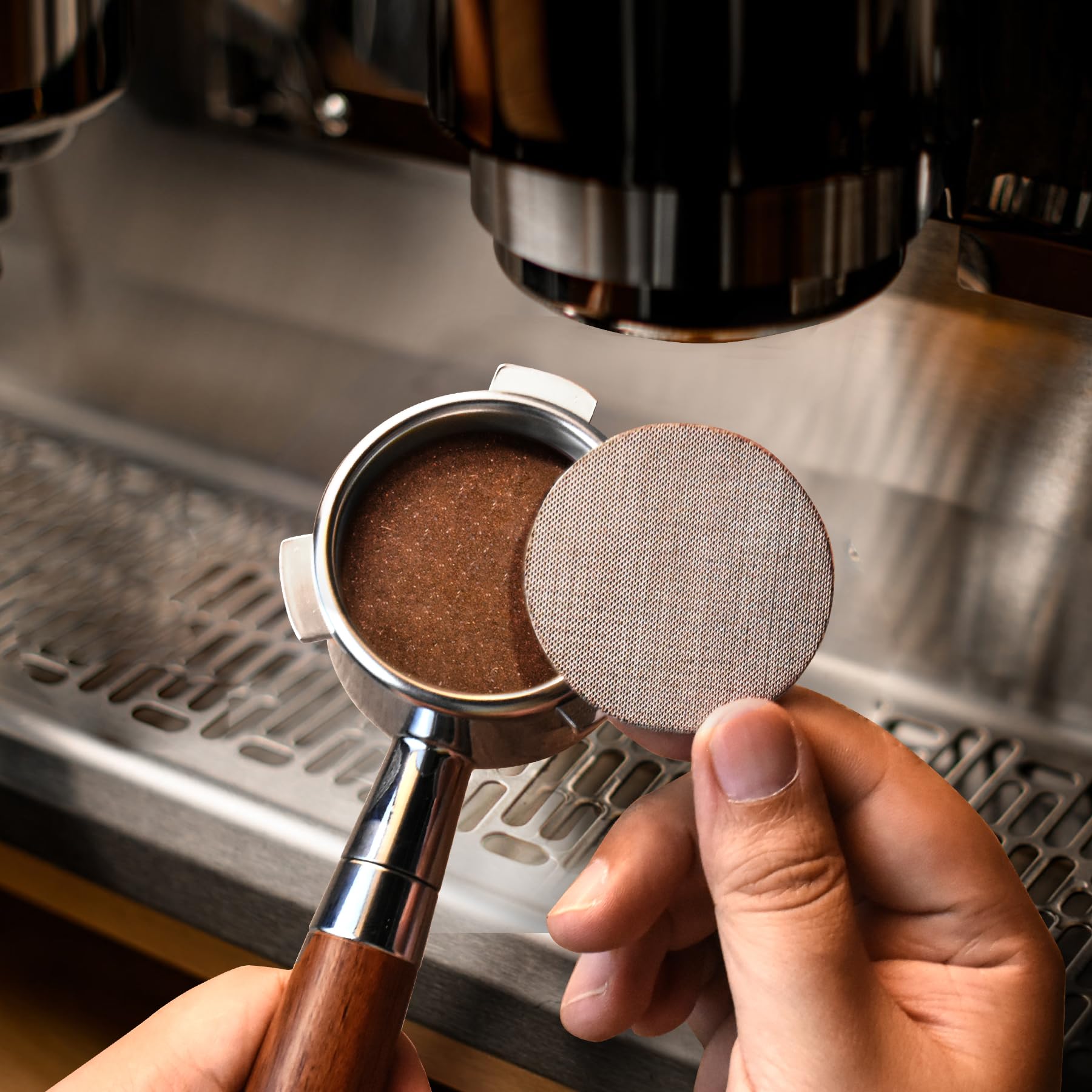 stochastic box 54 mm Bottomless Portafilter with Puck Screen, Compatible with Barista Express BES870XL, Stainless Steel Portafilter and Rosewood Handle