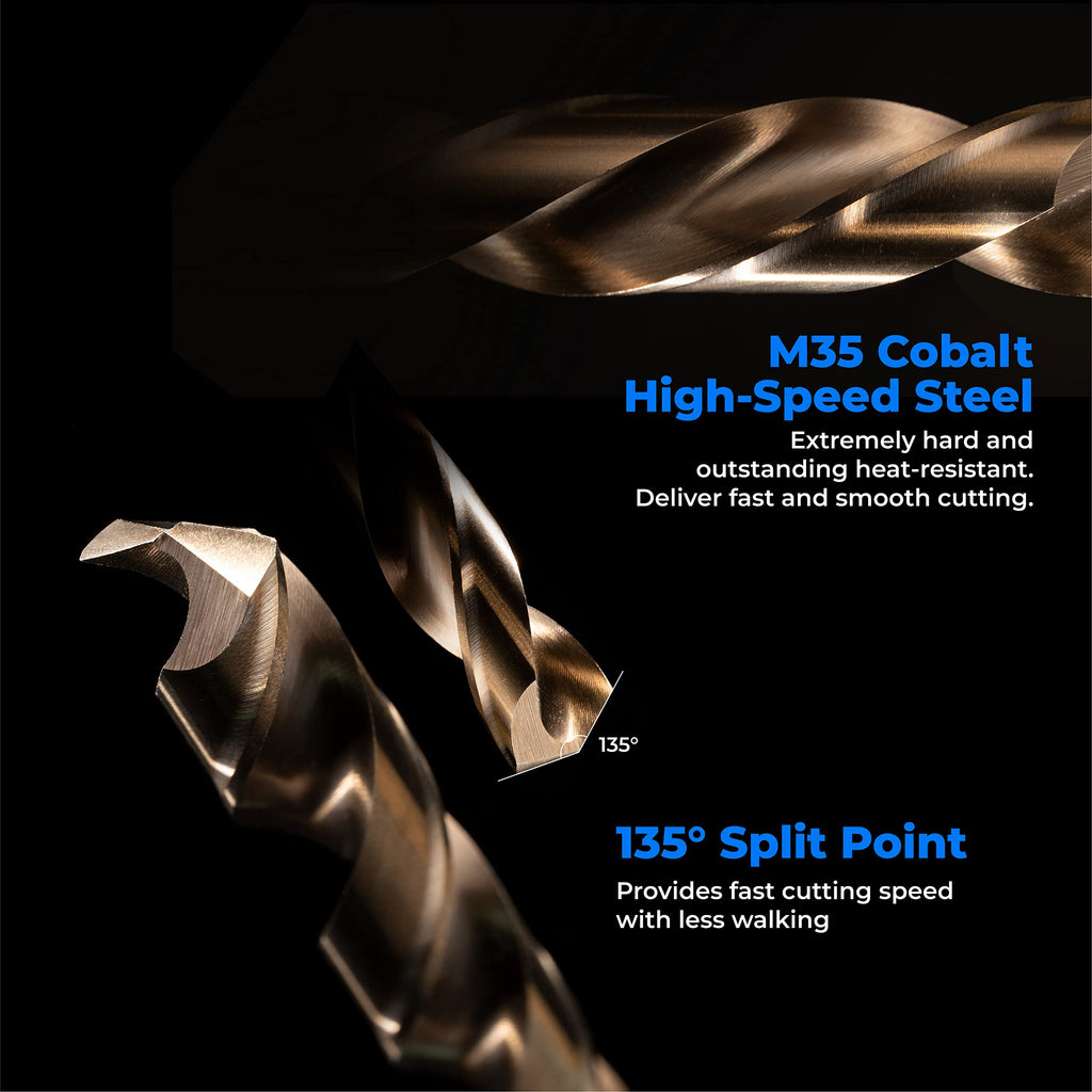 amoolo 3/16" Cobalt Drill Bit(10 Pcs), M35 HSS Metal Drill Bit Set for Hard Metal, Stainless Steel, Cast Iron