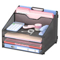 4-Tier Desk Organizer with File Holder, Desktop Letter Tray Holder with 3 Paper Trays and 2 Vertical Section for Folder, Black