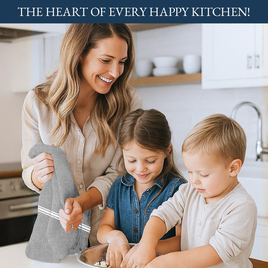 Kitchen Towel Set - 100% Cotton Towels, Reusable Dish Cloths, Grey Dish Towels for Kitchen, Soft Absorbent Tea Towels, Durable Hand Towels, 14” x 25” - 6 Pack