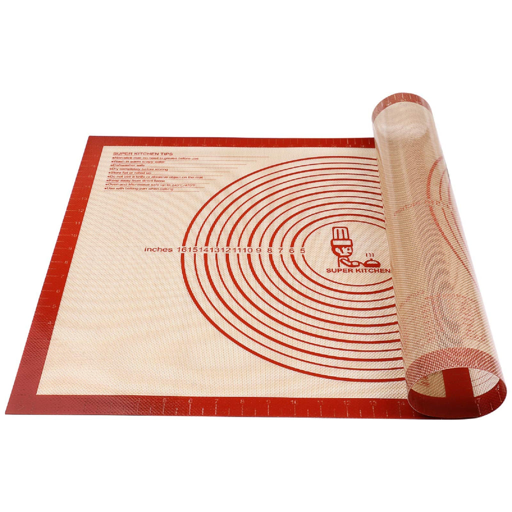 Non-Slip Silicone Pastry Mat Extra Large with Measurements 28''by 20'' for Baking Mat, Counter, Dough Rolling, Oven Liner,Fondant/Pie Crust by Folksy Super Kitchen (Red,20×28