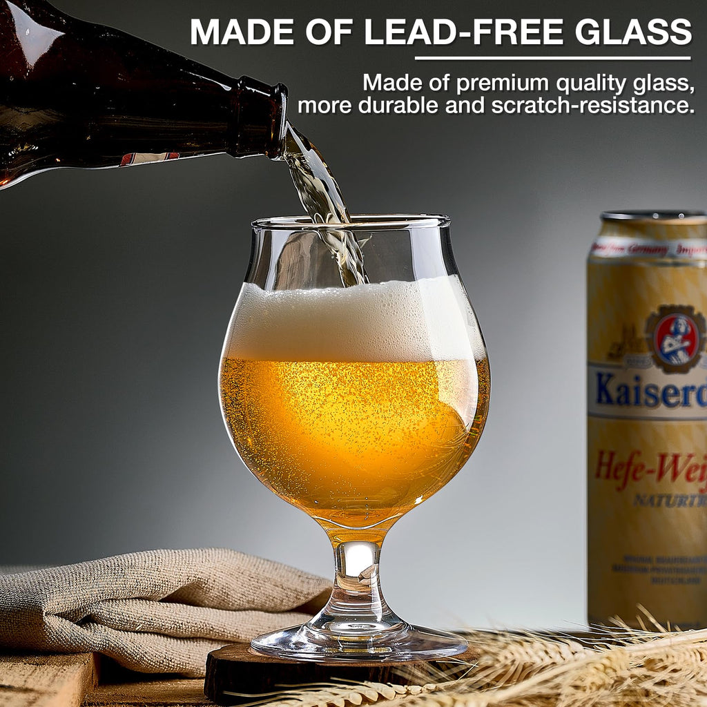 Meolibour Beer Glasses Set of 4, 16 OZ Classic Craft Goblet Glasses, Premium Tumbler Set, Pub, Unique Design Beer Glasses, Dishwasher Safe