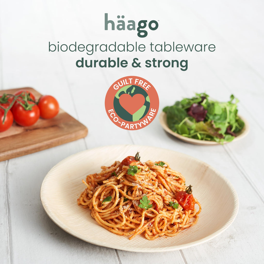HAAGO 40 Pack 25/15cm Palm Leaf Plate Set (Round) Like Bamboo Plates | Biodegradable & Disposable Plates Tableware for Party, Picnic, Outdoor, Microwave Safe